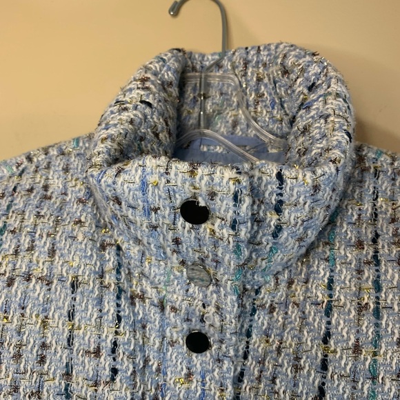 Express light blue tweed puffer short jacket/coat - Picture 6 of 13